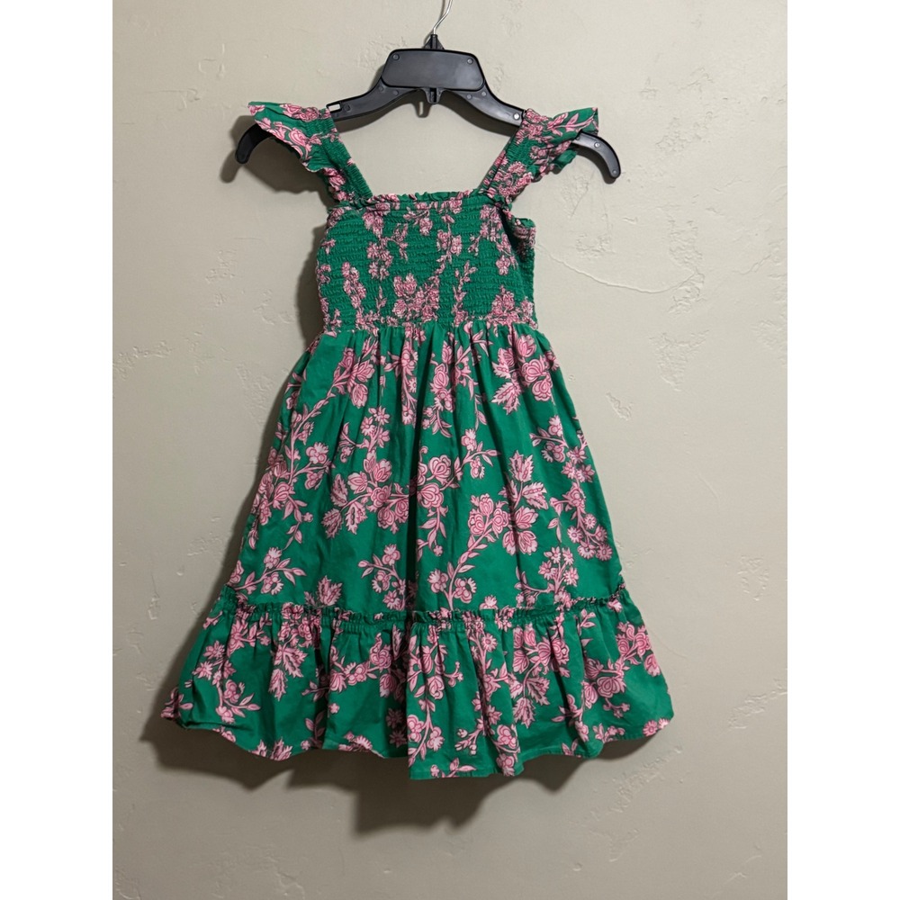 Crewcuts J Crew Girls Dress Size 7 Green Pink Floral Smocked Sundress
